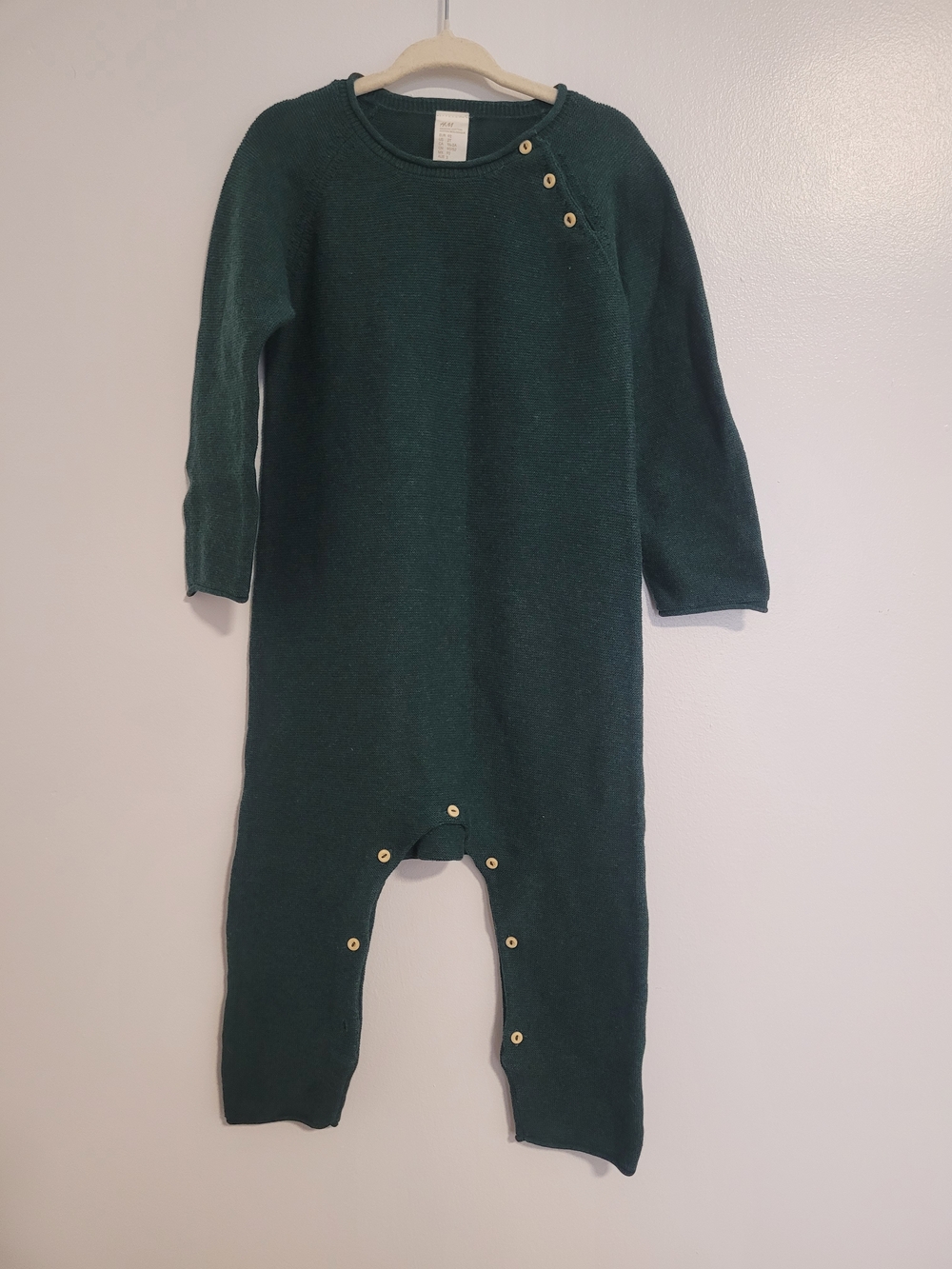 🧸2/20$ H&M Dark Green Knit Kids One-Piece Romper Size 2T Toddler